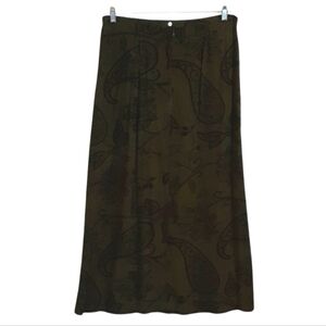 Skirt-dark green with black floral/paisley pattern
